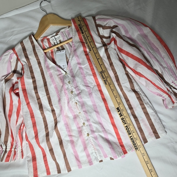 Velvet By Graham & Spencer Striped V-Neck Blouse - Pink, Brown, White, NWT - Picture 4 of 12